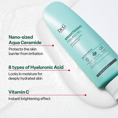 Dr. G Brightening Peeling Gel - Korean Exfoliator for Smooth, Glowy Skin - Hyaluronic Acid, Ceramides, Vitamin C - 4.23 fl oz