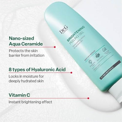 Dr. G Brightening Peeling Gel - Korean Exfoliator for Smooth, Glowy Skin - Hyaluronic Acid, Ceramides, Vitamin C - 4.23 fl oz