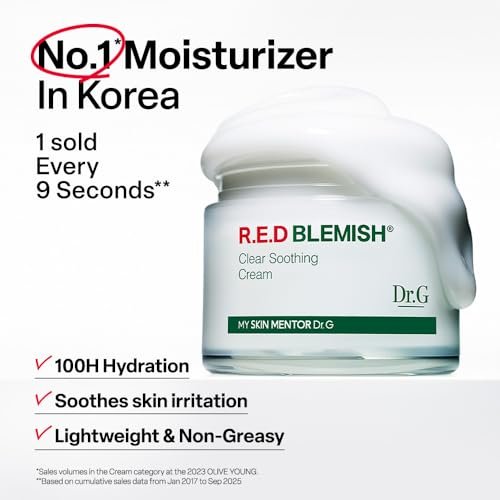 Dr. G R.E.D. Blemish Clear Soothing Cream - Calming Korean Moisturizer for Redness, Soothes Acne & Irritation, with Centella Asiatica, Long-Lasting Hydration, 2.36 fl oz Avelisse
