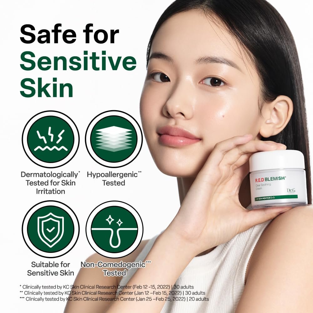 Dr. G R.E.D. Blemish Clear Soothing Cream - Calming Korean Moisturizer for Redness, Soothes Acne & Irritation, with Centella Asiatica, Long-Lasting Hydration, 2.36 fl oz Avelisse