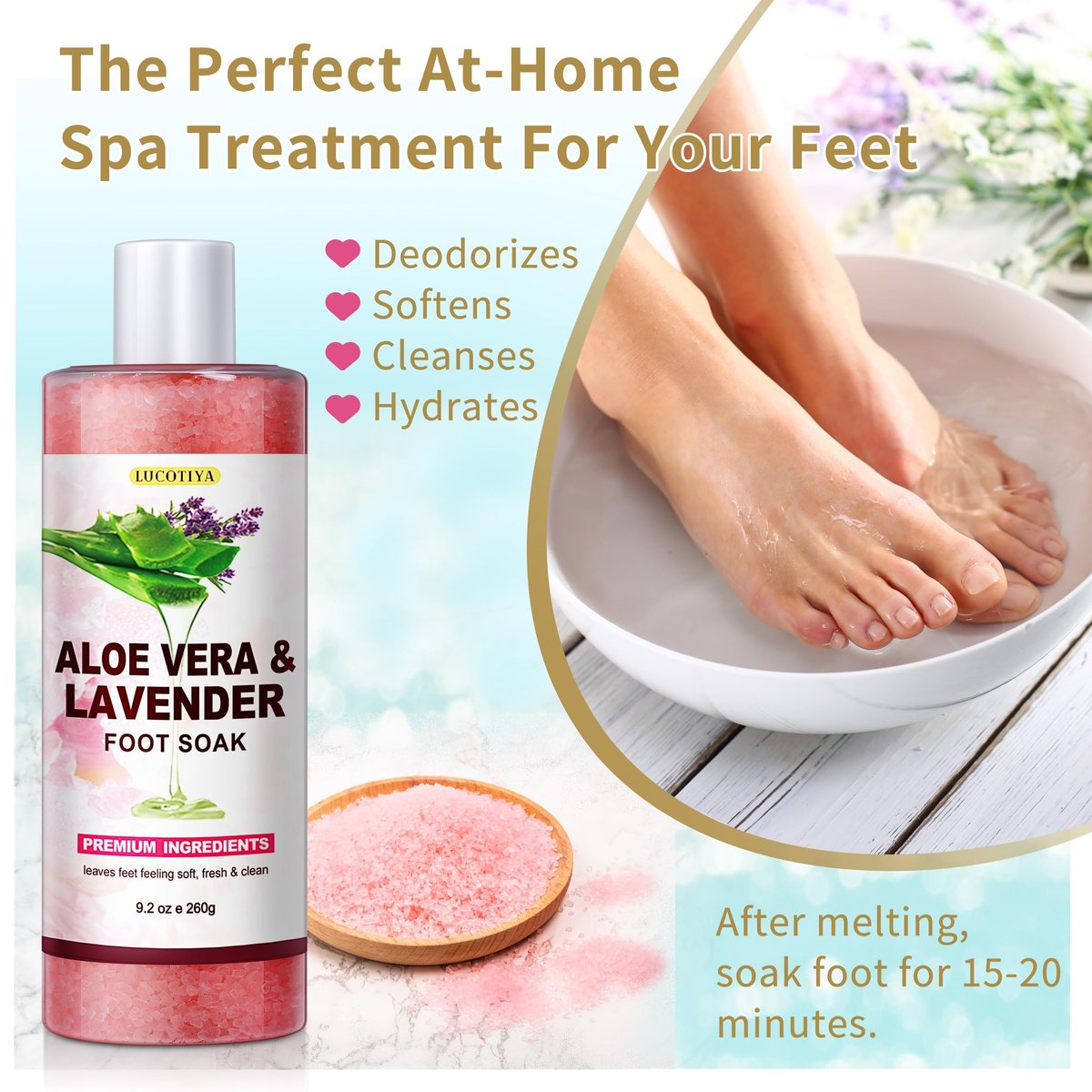 LUCOTIYA Pedicure Kit Foot Spa Soak Set - Callus Remover, Cuticle Care, Dead Skin Urea Cream, Aloe & Lavender - Complete Foot Care Supplies for Dry Cracked Feet for Women & Men (Rose) Avelisse