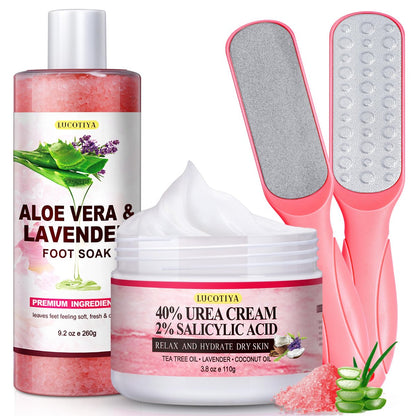 LUCOTIYA Pedicure Kit Foot Spa Soak Set - Callus Remover, Cuticle Care, Dead Skin Urea Cream, Aloe & Lavender - Complete Foot Care Supplies for Dry Cracked Feet for Women & Men (Rose) Avelisse