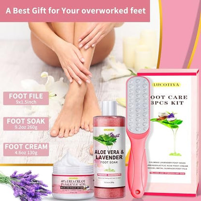LUCOTIYA Pedicure Kit Foot Spa Soak Set - Callus Remover, Cuticle Care, Dead Skin Urea Cream, Aloe & Lavender - Complete Foot Care Supplies for Dry Cracked Feet for Women & Men (Rose) Avelisse