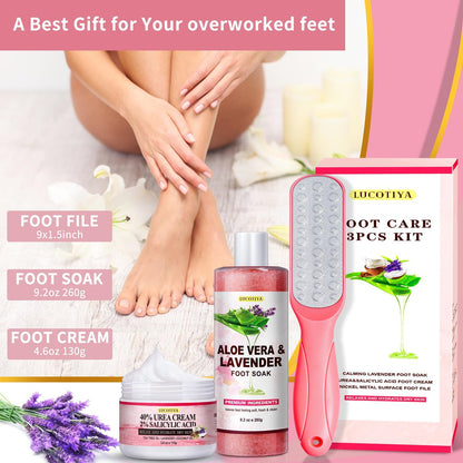 LUCOTIYA Pedicure Kit Foot Spa Soak Set - Callus Remover, Cuticle Care, Dead Skin Urea Cream, Aloe & Lavender - Complete Foot Care Supplies for Dry Cracked Feet for Women & Men (Rose) Avelisse