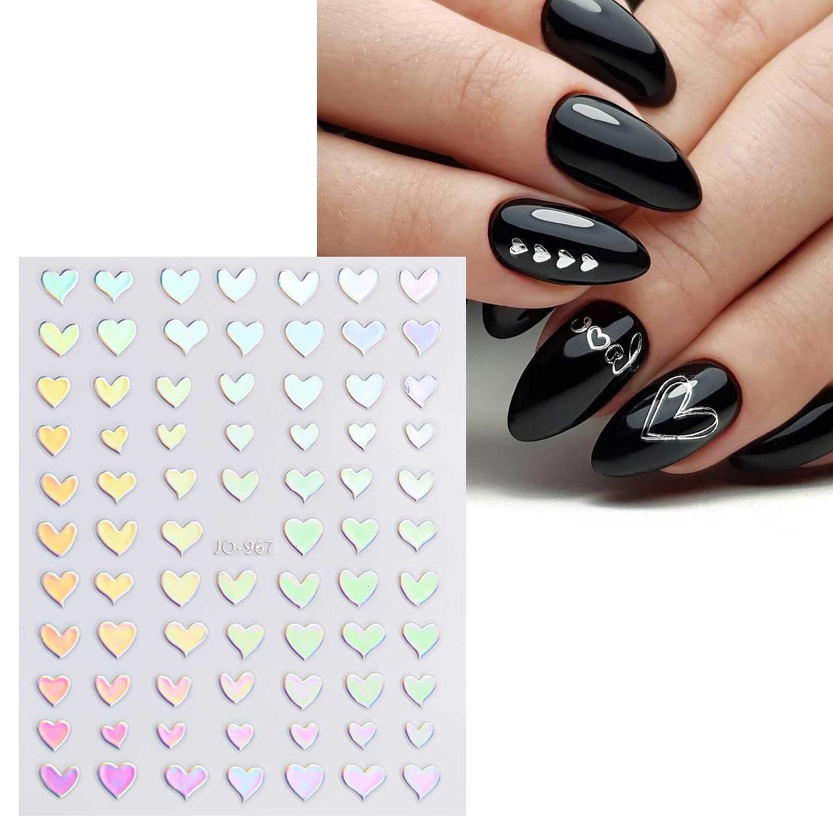 JMEOWIO 12 Sheets Aurora Nail Art Stickers Decals - Glitter Holographic Star Heart Nail Supplies - görsel 5
