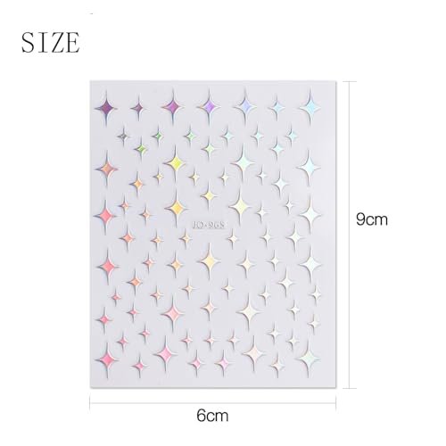 JMEOWIO 12 Sheets Aurora Nail Art Stickers Decals - Glitter Holographic Star Heart Nail Supplies - görsel 12