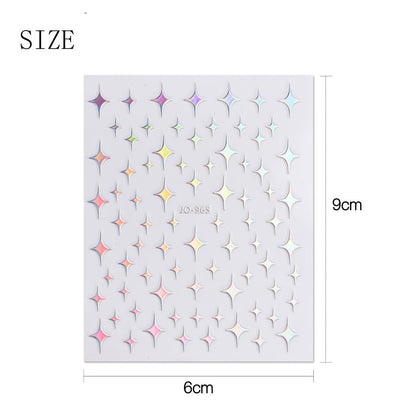 JMEOWIO 12 Sheets Aurora Nail Art Stickers Decals - Glitter Holographic Star Heart Nail Supplies