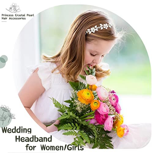 Tanfeine Silver Crystal Pearl Flower Girl Headband - Princess Wedding Hair Accessory for Girls - görsel 12