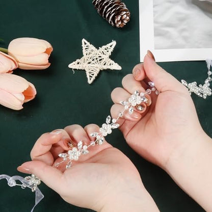 Tanfeine Silver Crystal Pearl Flower Girl Headband - Princess Wedding Hair Accessory for Girls