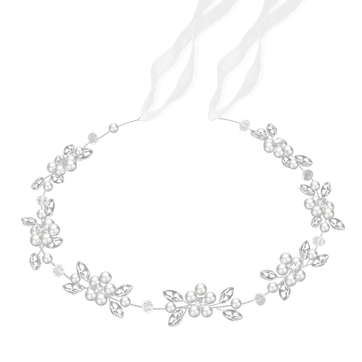Tanfeine Silver Crystal Pearl Flower Girl Headband - Princess Wedding Hair Accessory for Girls - görsel 1