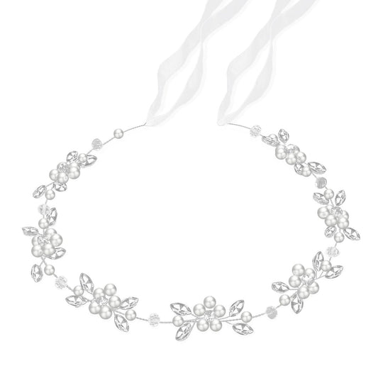 Tanfeine Silver Crystal Pearl Flower Girl Headband - Princess Wedding Hair Accessory for Girls