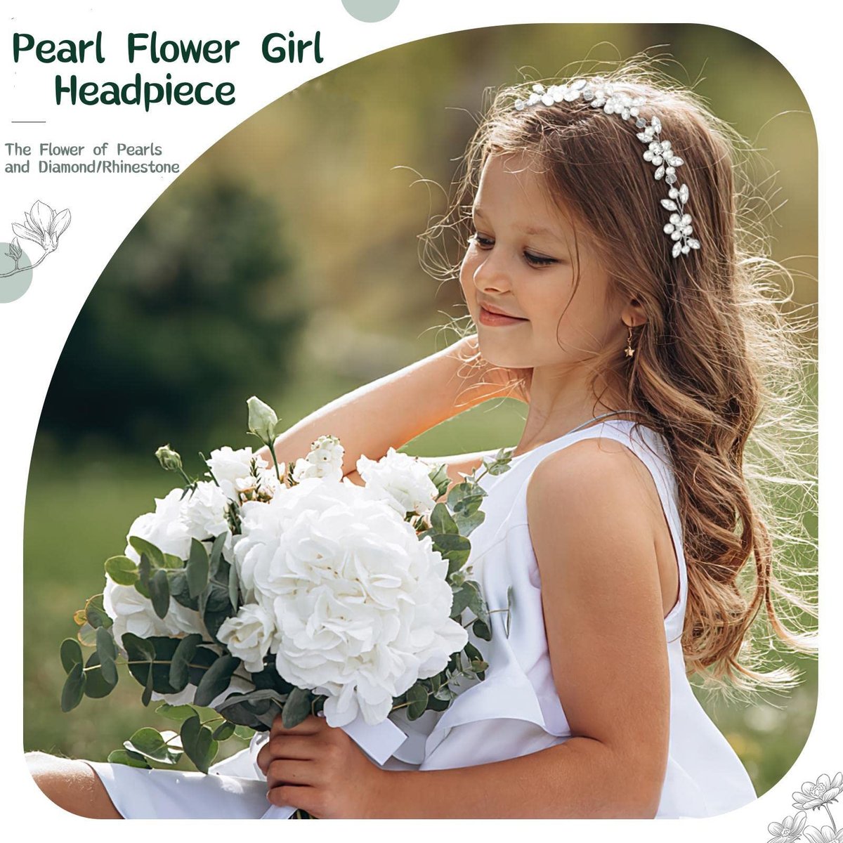 Tanfeine Silver Crystal Pearl Flower Girl Headband - Princess Wedding Hair Accessory for Girls - görsel 5