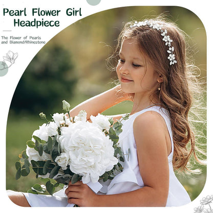 Tanfeine Silver Crystal Pearl Flower Girl Headband - Princess Wedding Hair Accessory for Girls