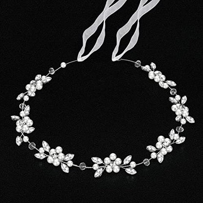 Tanfeine Silver Crystal Pearl Flower Girl Headband - Princess Wedding Hair Accessory for Girls