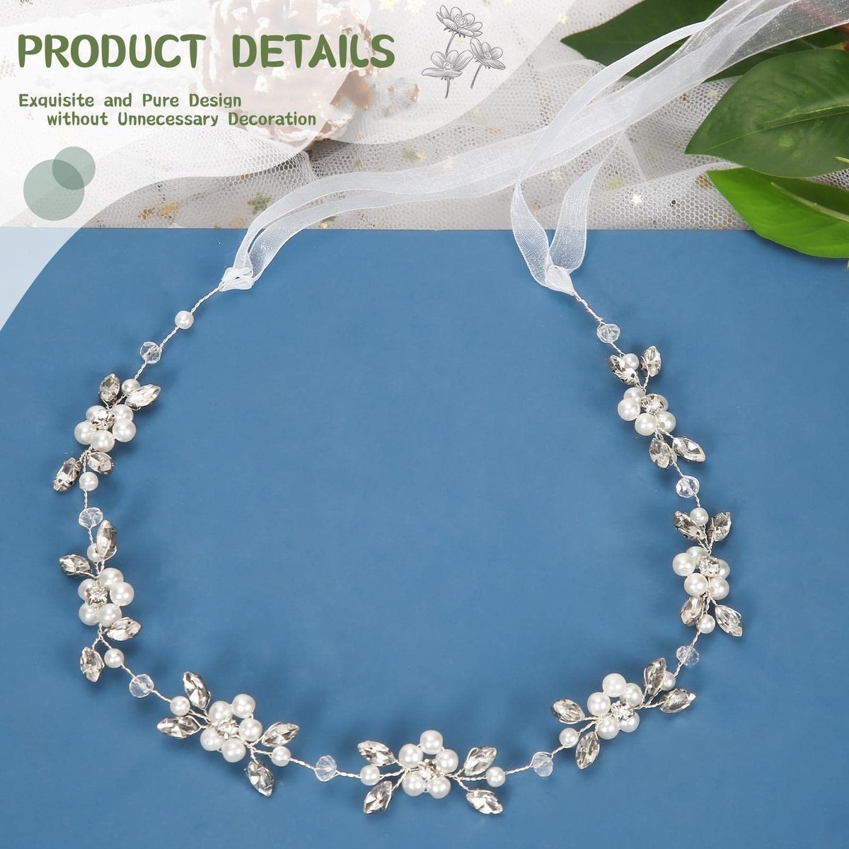 Tanfeine Silver Crystal Pearl Flower Girl Headband - Princess Wedding Hair Accessory for Girls - görsel 7