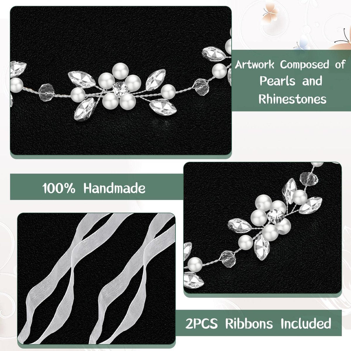 Tanfeine Silver Crystal Pearl Flower Girl Headband - Princess Wedding Hair Accessory for Girls - görsel 9