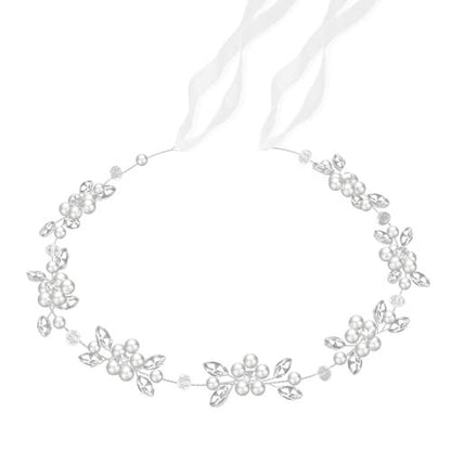 Tanfeine Silver Crystal Pearl Flower Girl Headband - Princess Wedding Hair Accessory for Girls
