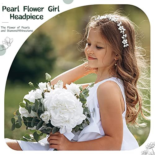 Tanfeine Silver Crystal Pearl Flower Girl Headband - Princess Wedding Hair Accessory for Girls - görsel 6