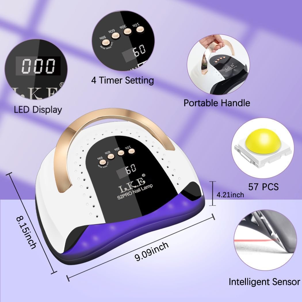 268W UV LED Nail Lamp - LKE Professional Nail Dryer for Gel Polish with 4 Timers, 57 Beads & Auto Sensor (White) Avelisse