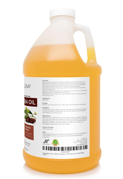 velona 100% Pure Jojoba Oil - 64 oz, Golden Unrefined Cold Pressed Hexane Free - Moisturizer for Face, Hair, Body, Skin Care, Stretch Marks, Cuticles Avelisse