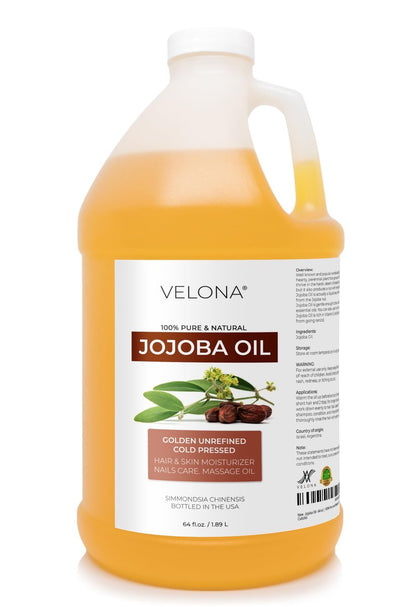 velona 100% Pure Jojoba Oil - 64 oz, Golden Unrefined Cold Pressed Hexane Free - Moisturizer for Face, Hair, Body, Skin Care, Stretch Marks, Cuticles Avelisse