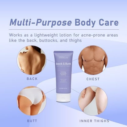 Maximum Strength Butt Acne Clearing Treatment - Body Cream for Back, Buttocks, Thigh & Chest Acne Removal - Skin Clearing Lotion for Men & Women - Foaming Cleanser for Bacne & Cystic Acne