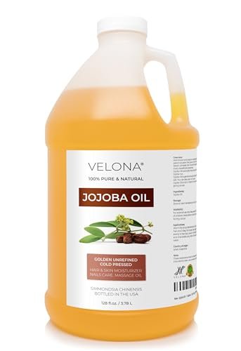 velona Jojoba Oil - 1 Gallon (128 Fl Oz) | 100% Pure, Natural, Unrefined Cold Pressed Hexane Free Moisturizing Oil for Face, Hair, Body, Stretch Marks & Cuticles Avelisse