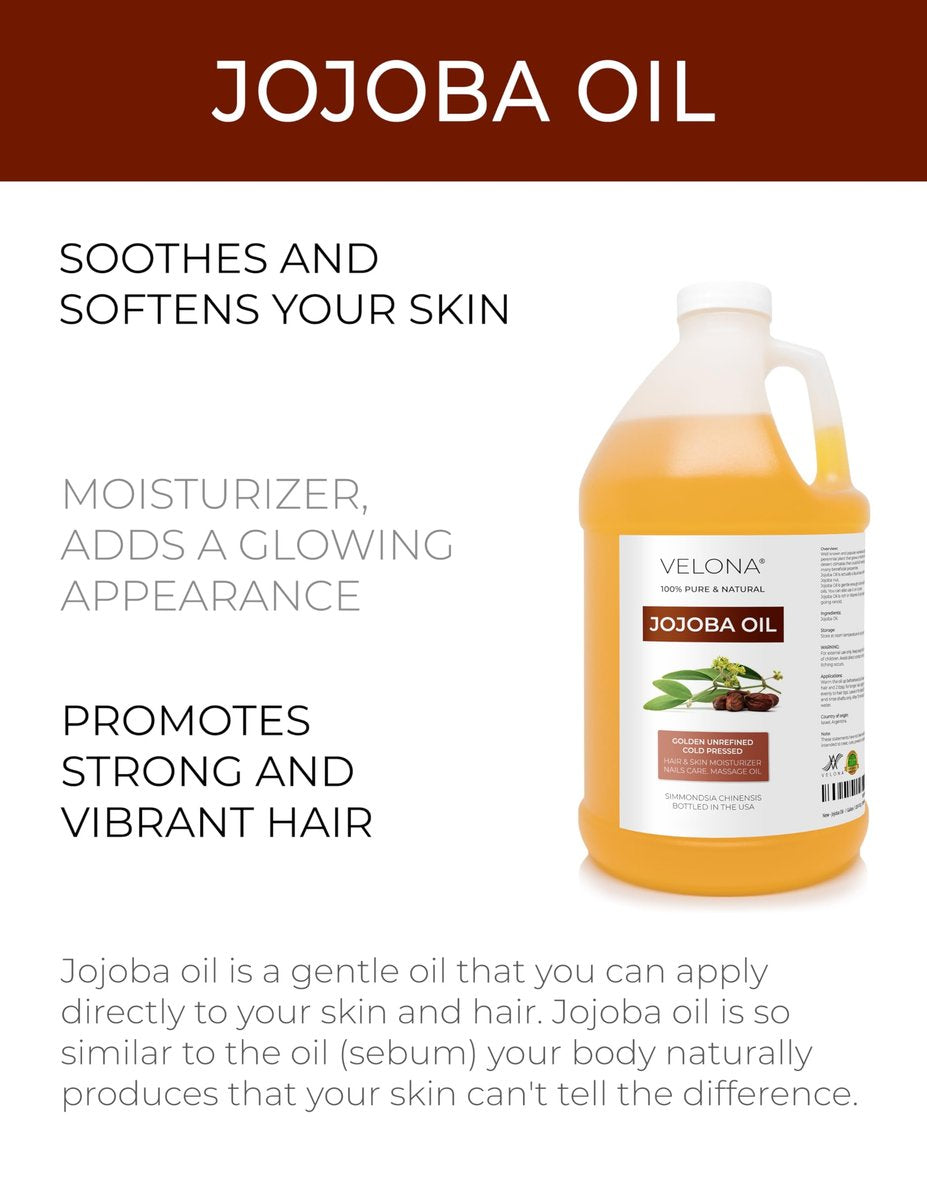 velona Jojoba Oil - 1 Gallon (128 Fl Oz) | 100% Pure, Natural, Unrefined Cold Pressed Hexane Free Moisturizing Oil for Face, Hair, Body, Stretch Marks & Cuticles Avelisse