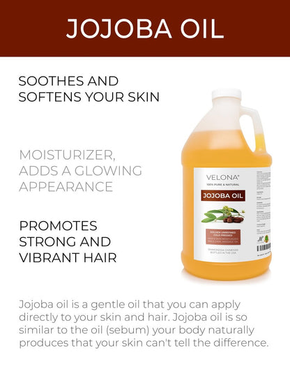 velona Jojoba Oil - 1 Gallon (128 Fl Oz) | 100% Pure, Natural, Unrefined Cold Pressed Hexane Free Moisturizing Oil for Face, Hair, Body, Stretch Marks & Cuticles Avelisse