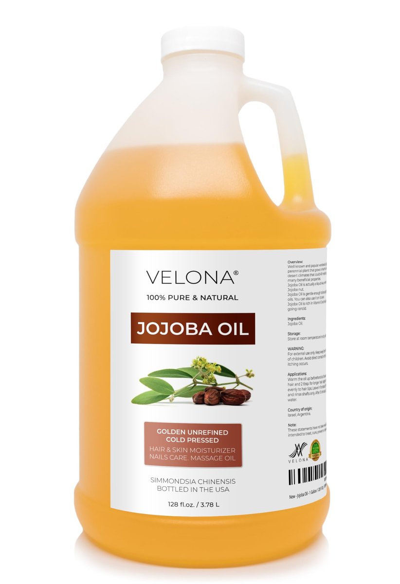 velona Jojoba Oil - 1 Gallon (128 Fl Oz) | 100% Pure, Natural, Unrefined Cold Pressed Hexane Free Moisturizing Oil for Face, Hair, Body, Stretch Marks & Cuticles Avelisse