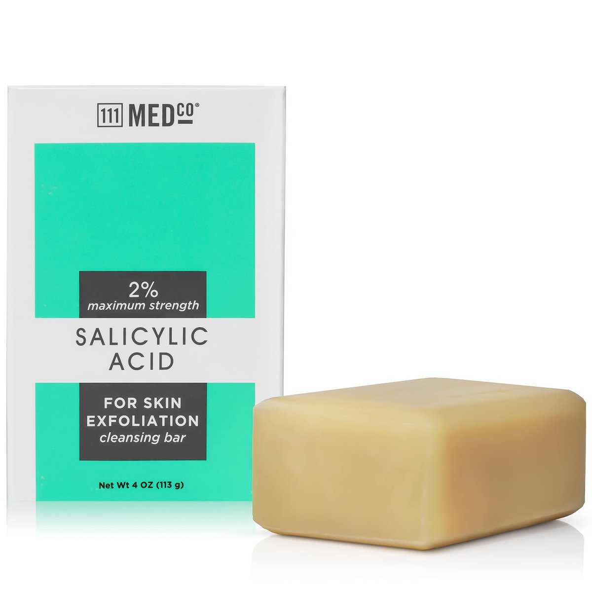 111MedCo 2% Salicylic Acid Exfoliating Acne Cleansing Bar - Medicated Face & Body Soap for Breakouts, Rough Bumpy Texture, Dull-Looking Skin - Helps Smooth and Clear Pores, 4 oz - görsel 1