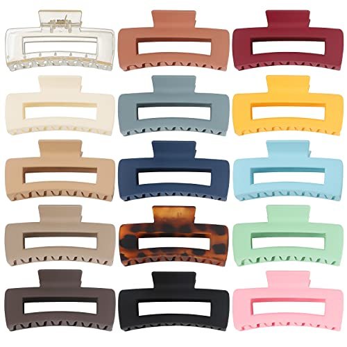 Luraseea 15 Pack Hair Claw Clips - Big 4.1 Inch Rectangular Non-Slip Banana Jaw Clips for Women and Girls, Assorted Colors - görsel 2