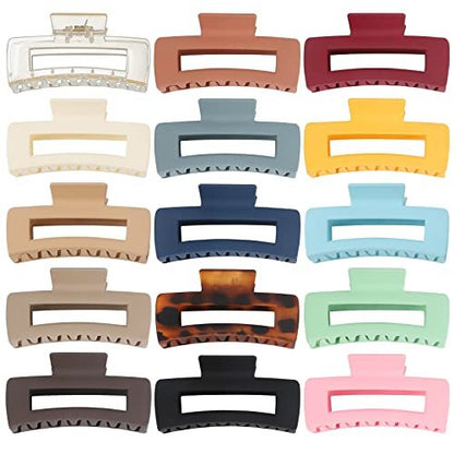 Luraseea 15 Pack Hair Claw Clips - Big 4.1 Inch Rectangular Non-Slip Banana Jaw Clips for Women and Girls, Assorted Colors