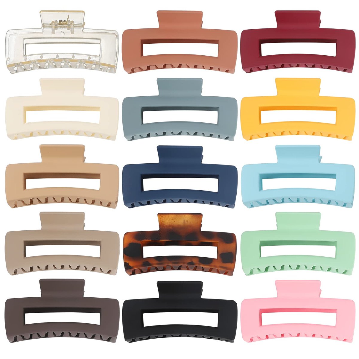 Luraseea 15 Pack Hair Claw Clips - Big 4.1 Inch Rectangular Non-Slip Banana Jaw Clips for Women and Girls, Assorted Colors - görsel 1