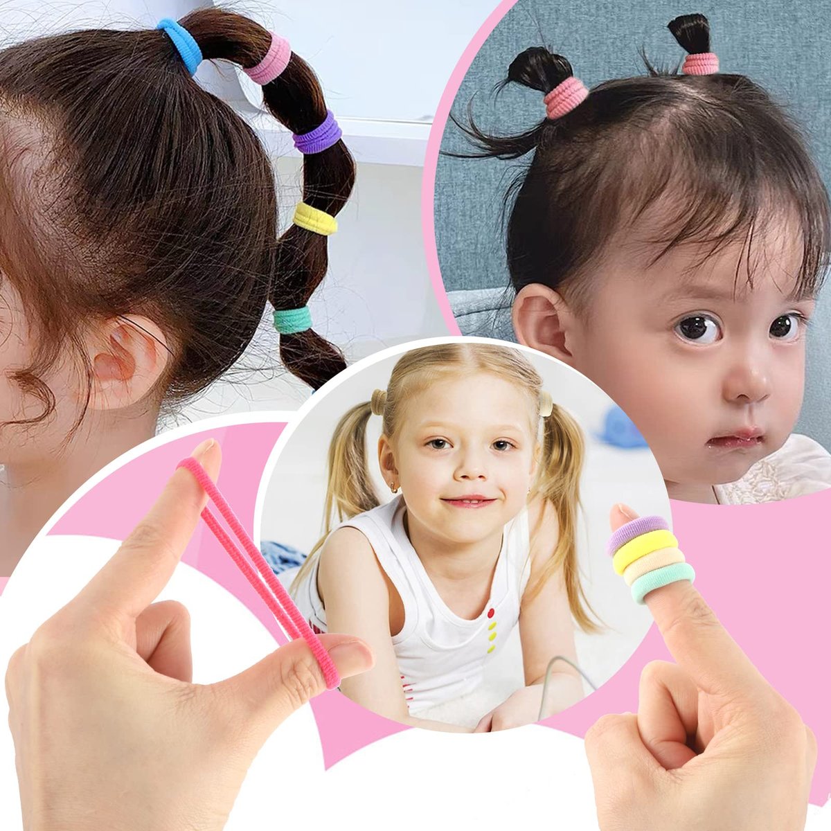 400 Pcs Baby Hair Ties - 2cm Multicolor Cotton Soft Seamless Ponytail Holders for Girls - Stocking Stuffers for Kids - görsel 12
