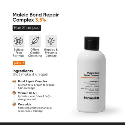 Minimalist Hair Shampoo for Damaged & Frizzy Hair – Maleic Bond Repair Complex 3.5%, Argan Oil, Ceramides & Coconut Oil – 8.5 Fl Oz Avelisse