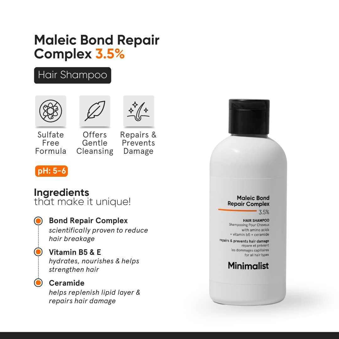 Minimalist Hair Shampoo for Damaged & Frizzy Hair – Maleic Bond Repair Complex 3.5%, Argan Oil, Ceramides & Coconut Oil – 8.5 Fl Oz Avelisse