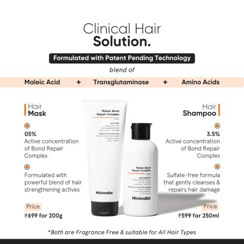 Minimalist Hair Shampoo for Damaged & Frizzy Hair – Maleic Bond Repair Complex 3.5%, Argan Oil, Ceramides & Coconut Oil – 8.5 Fl Oz Avelisse