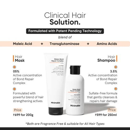 Minimalist Hair Shampoo for Damaged & Frizzy Hair – Maleic Bond Repair Complex 3.5%, Argan Oil, Ceramides & Coconut Oil – 8.5 Fl Oz Avelisse