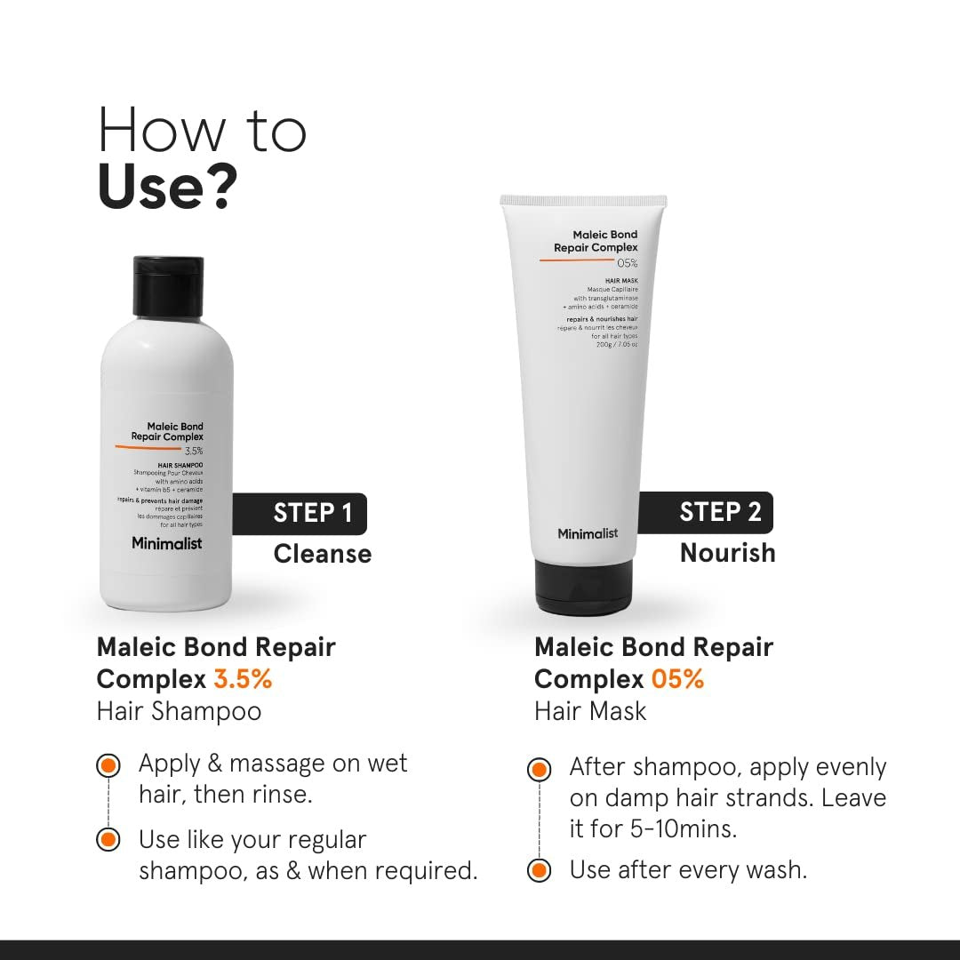 Minimalist Hair Shampoo for Damaged & Frizzy Hair – Maleic Bond Repair Complex 3.5%, Argan Oil, Ceramides & Coconut Oil – 8.5 Fl Oz Avelisse