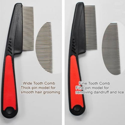 2 Pieces Stainless Steel Fine & Wide Tooth Comb Set - Professional Dandruff Combs Grooming Tool for Men and Women