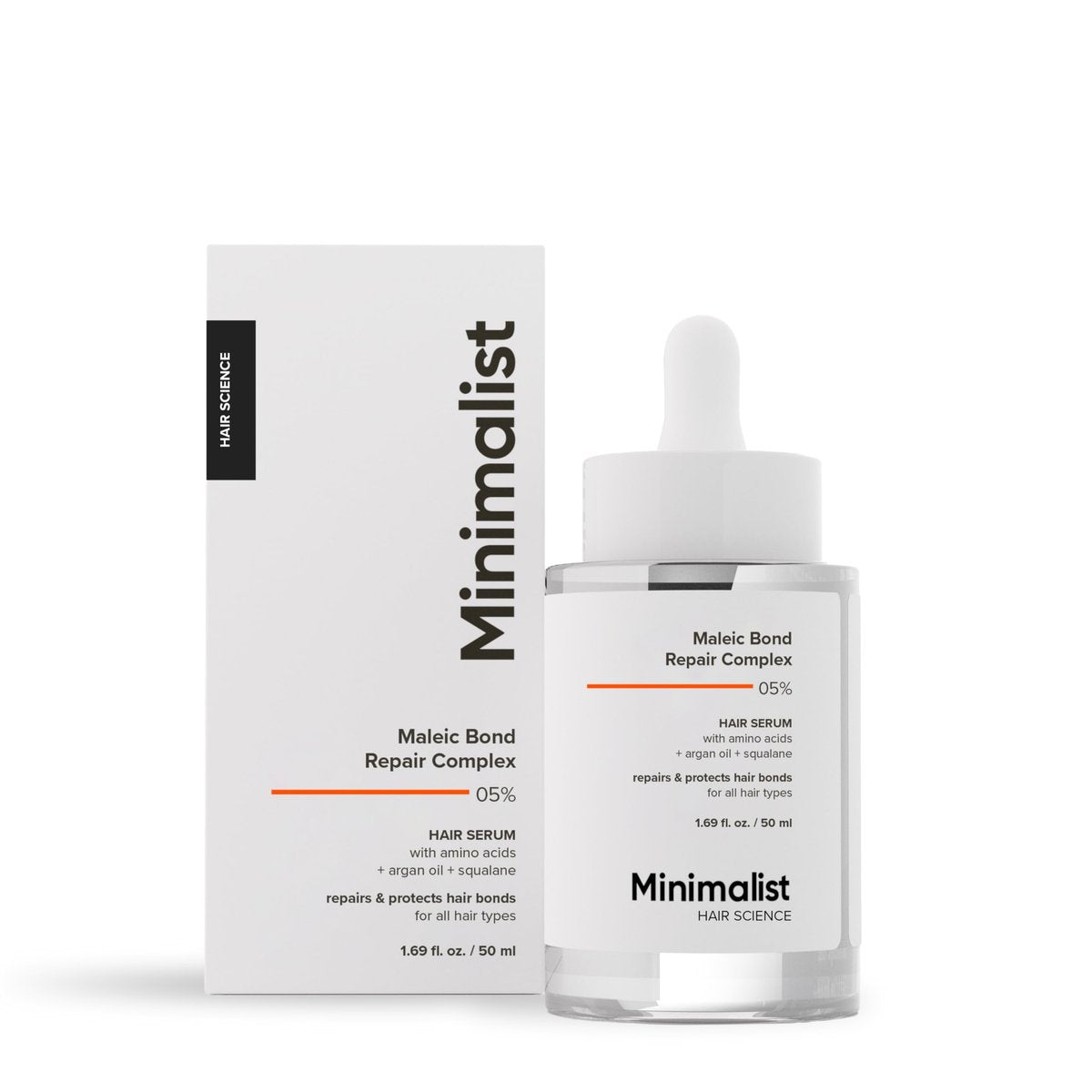 Minimalist Hair Serum for Strengthening & Repairing Damaged Hair | Patent Pending Maleic Bond Repair Complex 05% | With Amino Acids, Argan Oil & Squalane | For Women & Men | 1.7 Fl Oz Avelisse