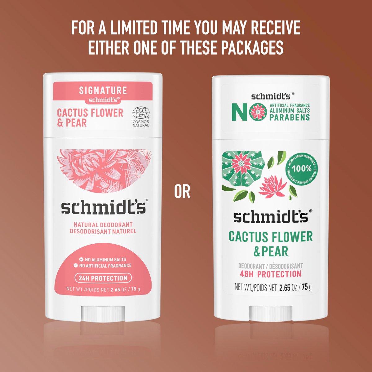 Schmidt's Aluminum-Free Vegan Deodorant Cactus Flower & Pear – 24-Hour Odor Protection, Natural Ingredients, 2 Pack Avelisse