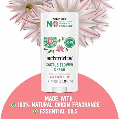 Schmidt's Aluminum-Free Vegan Deodorant Cactus Flower & Pear – 24-Hour Odor Protection, Natural Ingredients, 2 Pack Avelisse