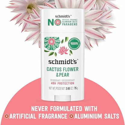 Schmidt's Aluminum-Free Vegan Deodorant Cactus Flower & Pear – 24-Hour Odor Protection, Natural Ingredients, 2 Pack Avelisse