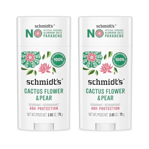 Schmidt's Aluminum-Free Vegan Deodorant Cactus Flower & Pear – 24-Hour Odor Protection, Natural Ingredients, 2 Pack Avelisse