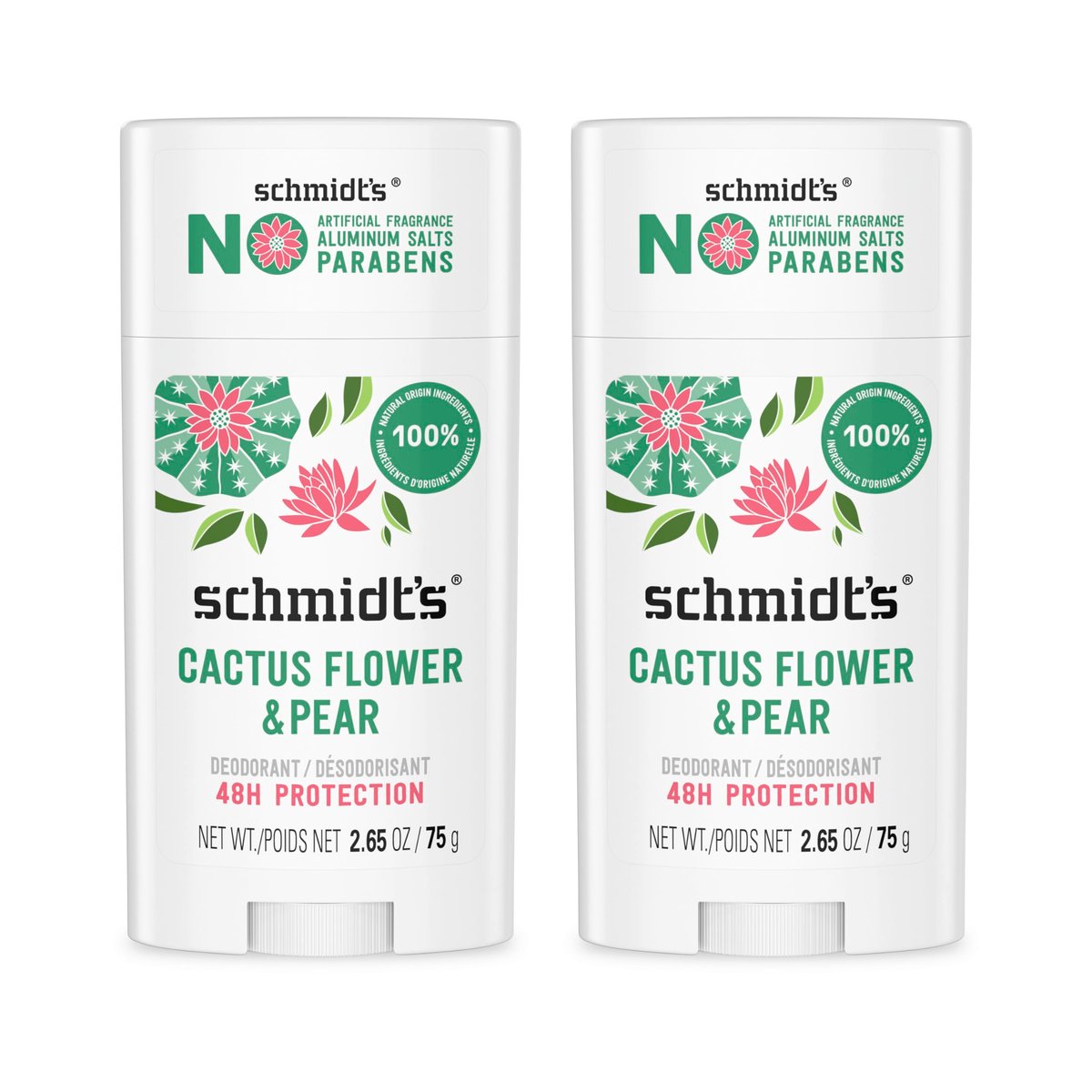 Schmidt's Aluminum-Free Vegan Deodorant Cactus Flower & Pear – 24-Hour Odor Protection, Natural Ingredients, 2 Pack Avelisse
