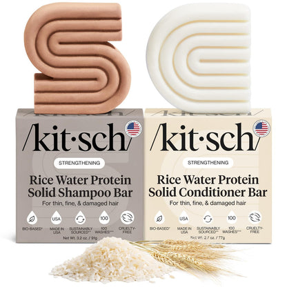 Kitsch Rice Water Protein Solid Shampoo and Conditioner Set for Hair Growth – Strengthening Hair Care Duo with Rice Protein & Vitamins – Paraben, Sulfate & Silicone Free, Made in USA (5.9 oz, Pack of 2) Avelisse