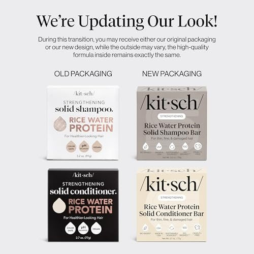 Kitsch Rice Water Protein Solid Shampoo and Conditioner Set for Hair Growth – Strengthening Hair Care Duo with Rice Protein & Vitamins – Paraben, Sulfate & Silicone Free, Made in USA (5.9 oz, Pack of 2) Avelisse