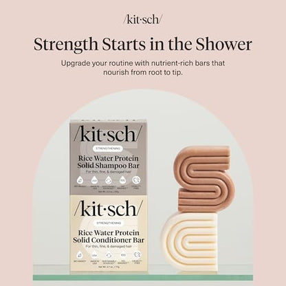 Kitsch Rice Water Protein Solid Shampoo and Conditioner Set for Hair Growth – Strengthening Hair Care Duo with Rice Protein & Vitamins – Paraben, Sulfate & Silicone Free, Made in USA (5.9 oz, Pack of 2) Avelisse